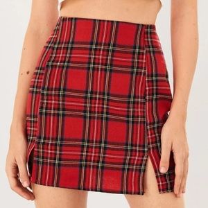SHEIN Red Tarten Print Mini Pencil Skirt wit Slits